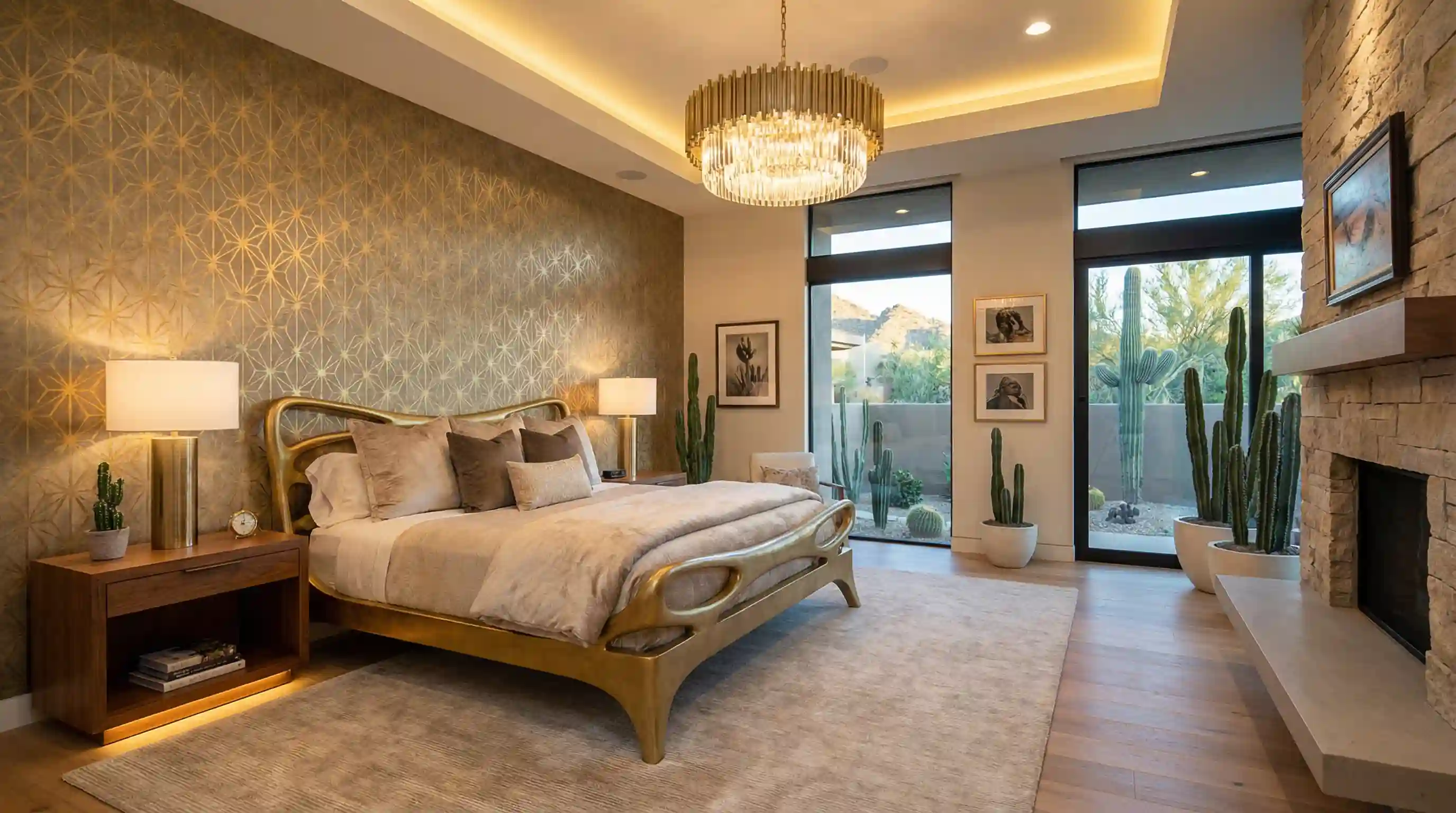 Professional wallpaper installation in a finished bedroom interior
