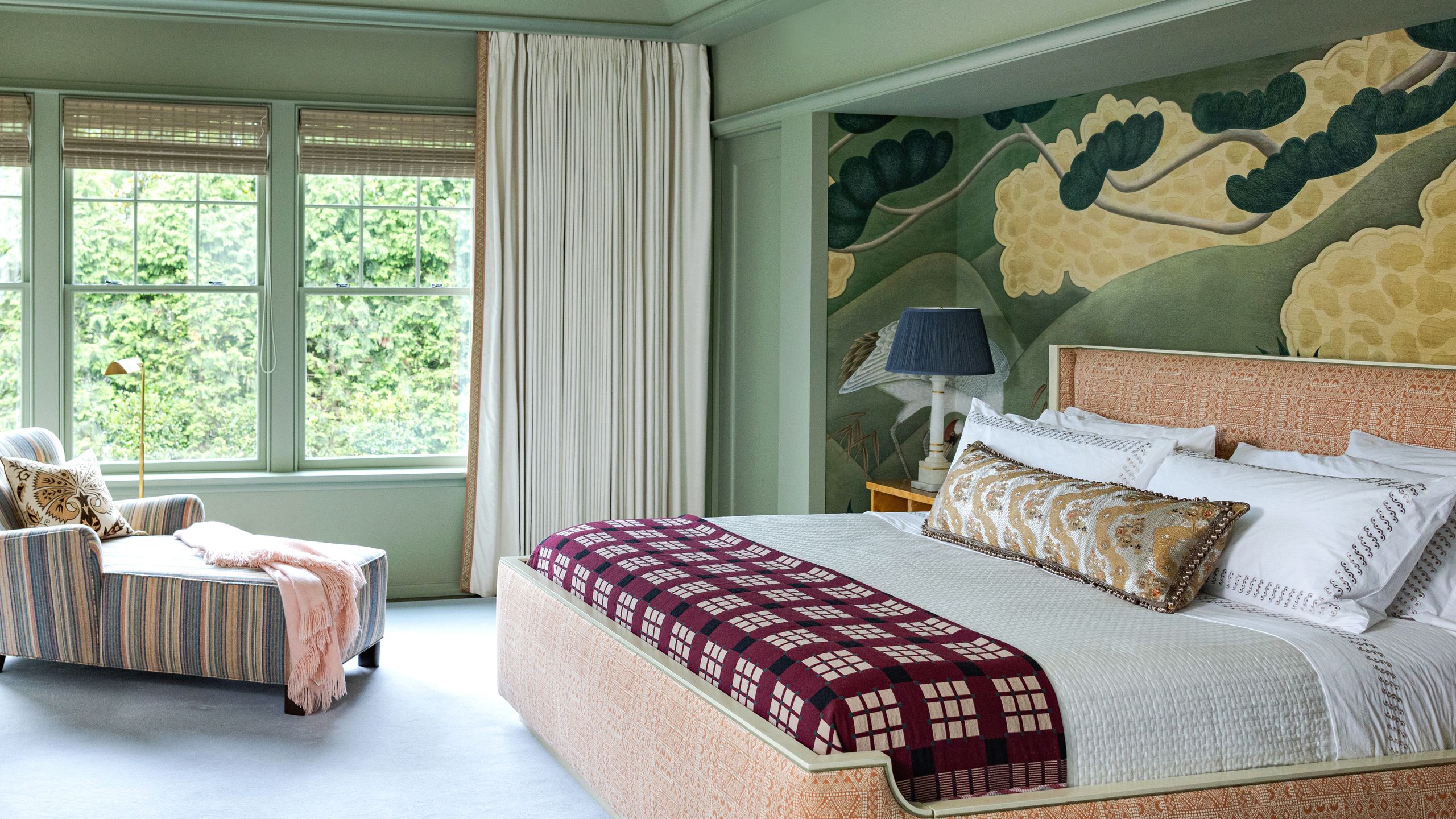 Designer wallpaper feature wall in a finished interior
