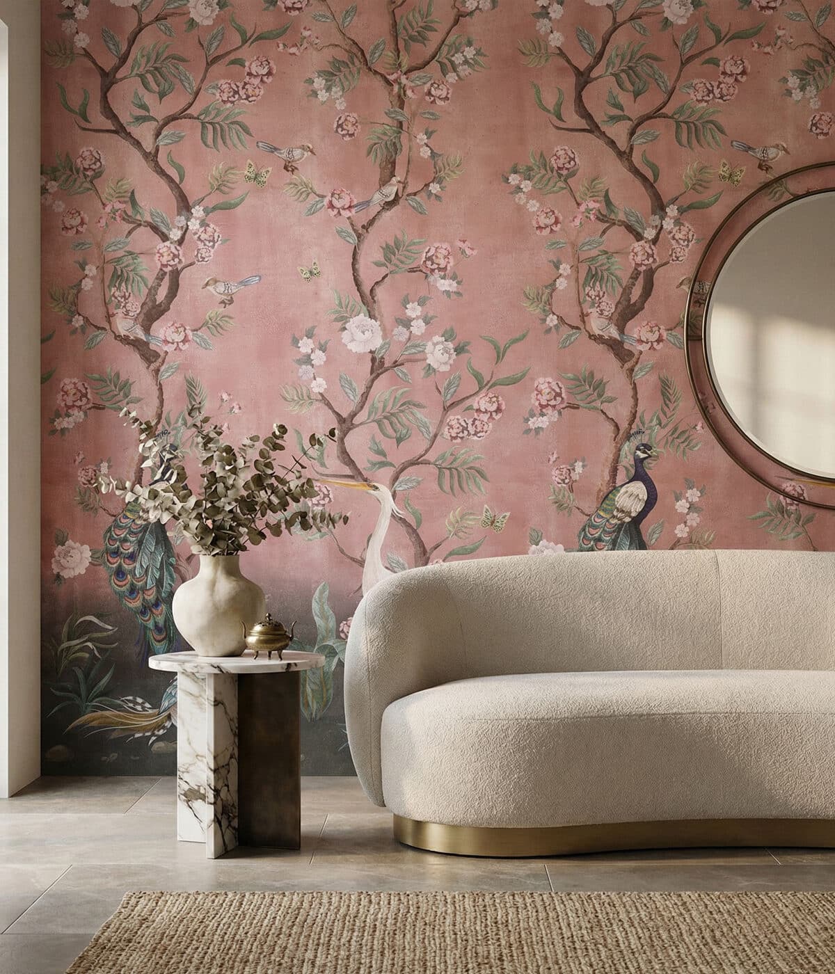Editorial mural wallpaper in an elegant interior