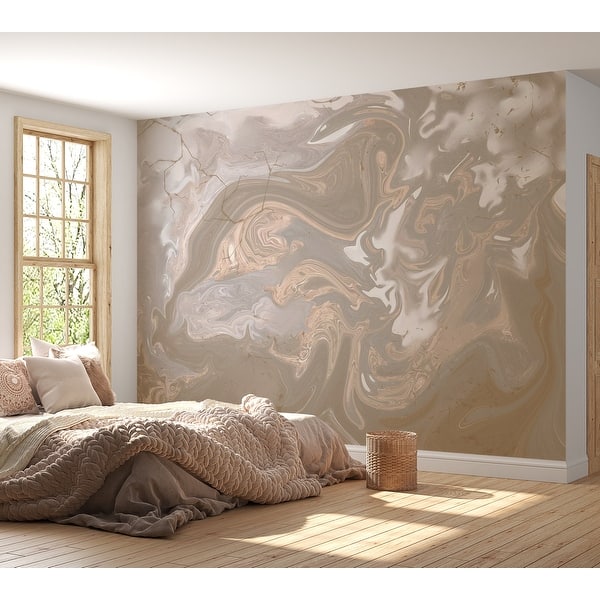 Plaster-effect wallpaper in a calm bedroom interior